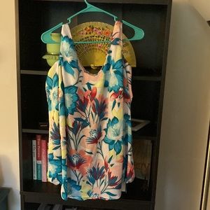 Cold shoulder long sleeve bright floral top